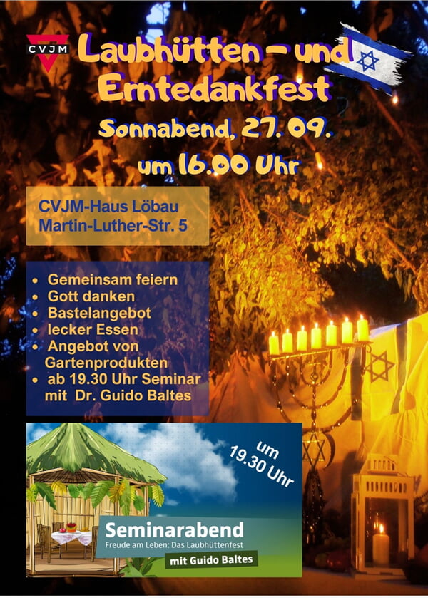 Laubhütten- und Erntedankfest: Gemeinsam feiern, Gott danken, Bastelangebot, leckeres Essen, Seminarangebot